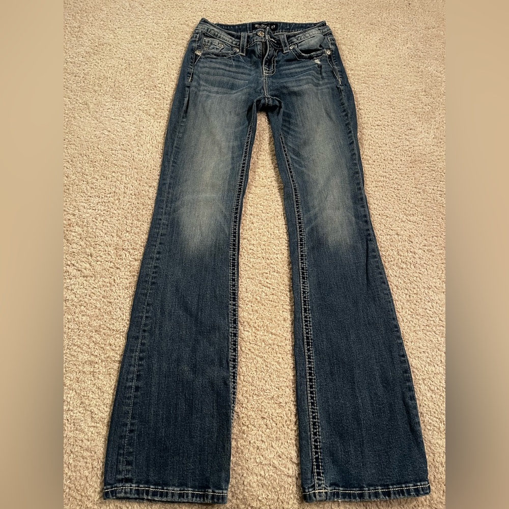 Miss Me Blue Boot Cut Jeans with Vintage Fading Women’s size 26 dreamcaters